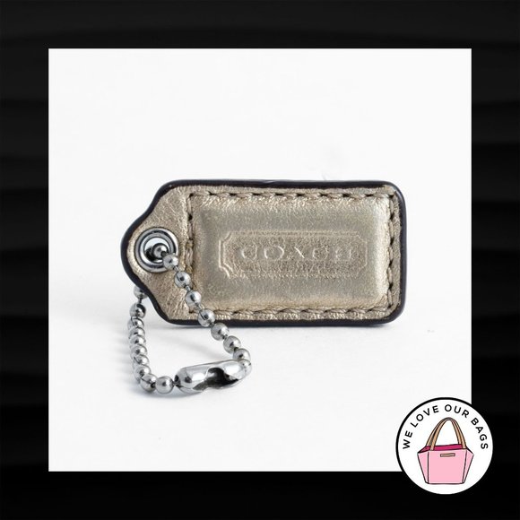1.5" Small COACH GOLD METALLIC LEATHER KEY FOB CHARM KEYCHAIN HANG TAG WRISTLET - Picture 1 of 1